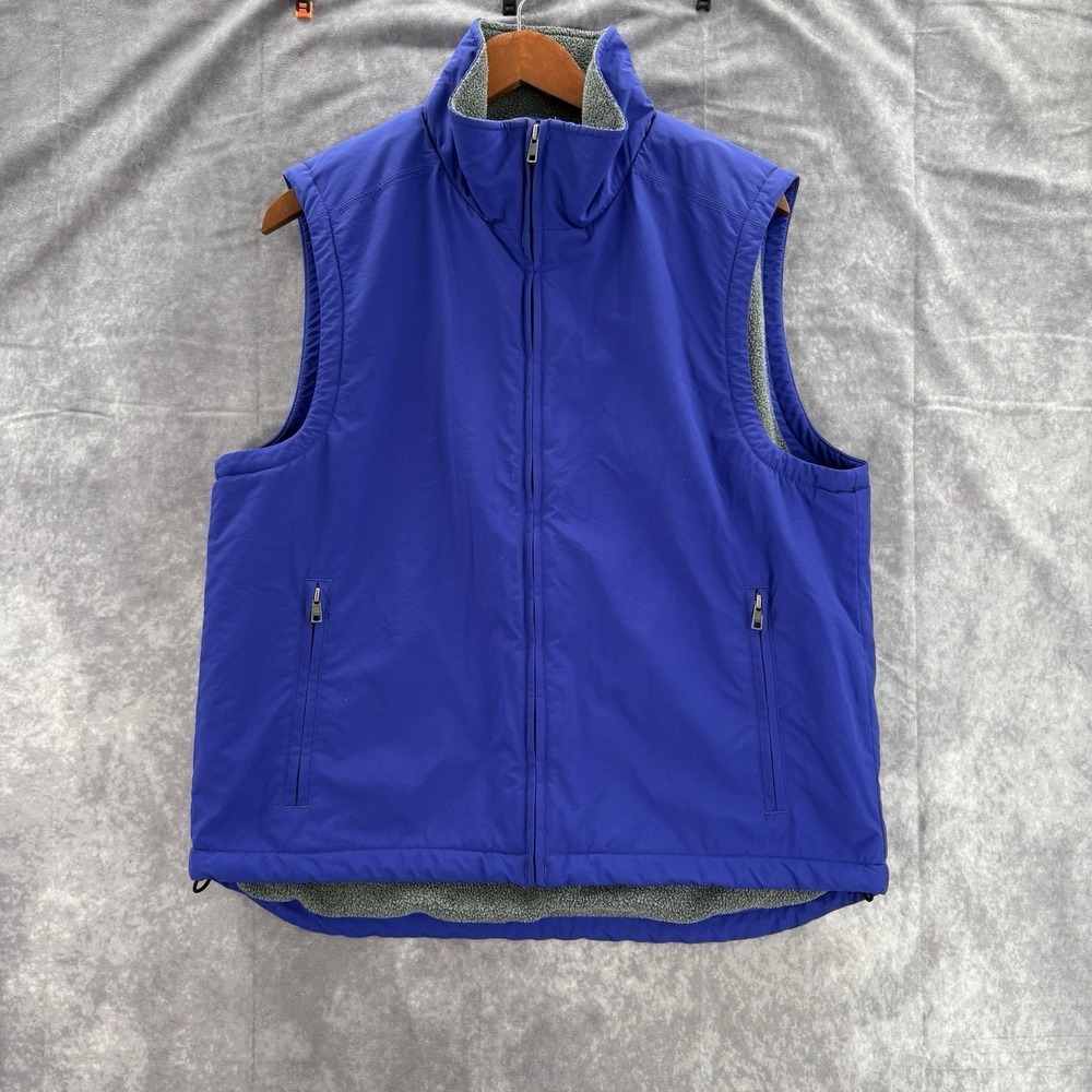 LL Bean Vest Mens M Blue Full Zip Nylon Fleece Outdoors Hiking